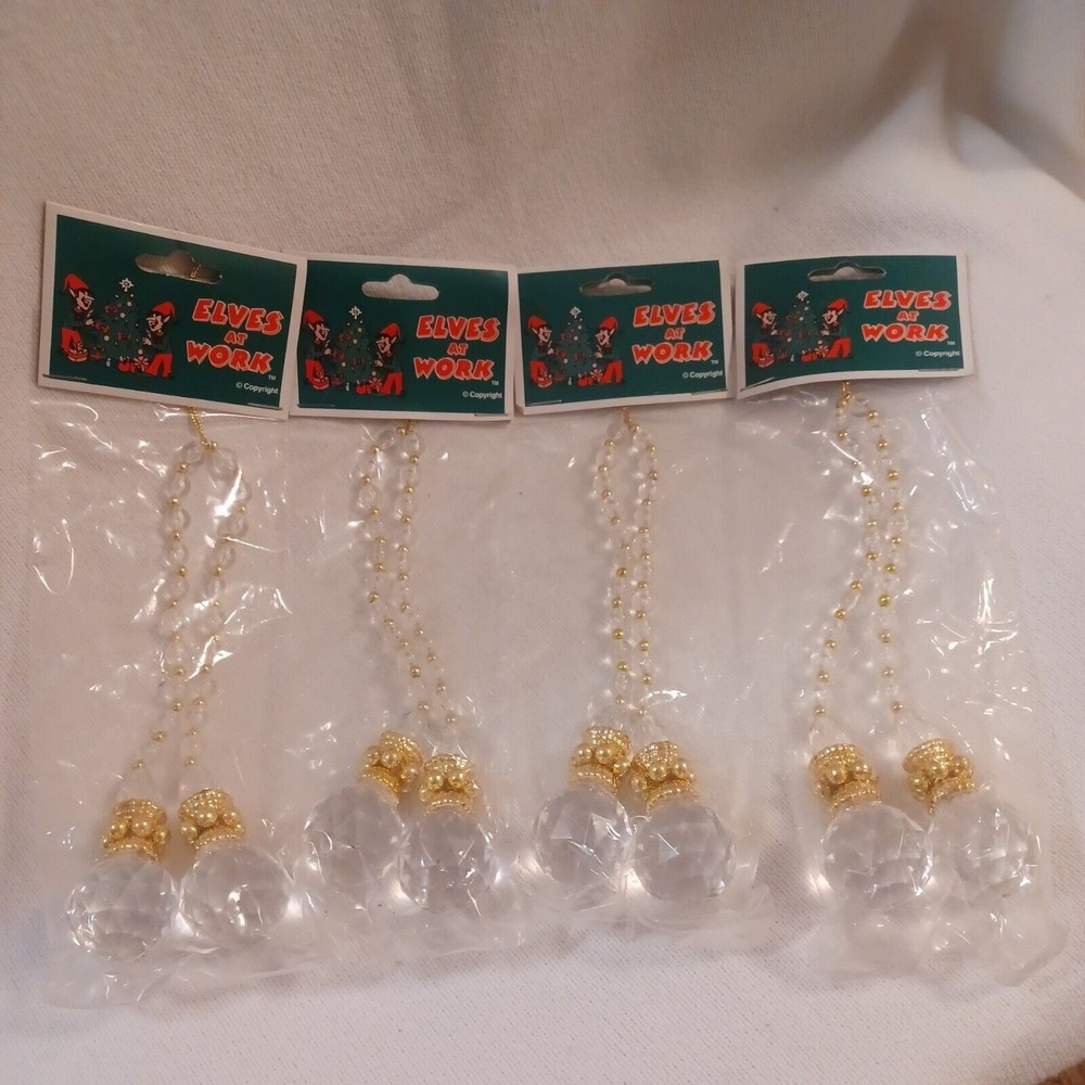 Glass and Gold Ornaments Dangle Elves At Work Old Time Pottery Lot of 4
